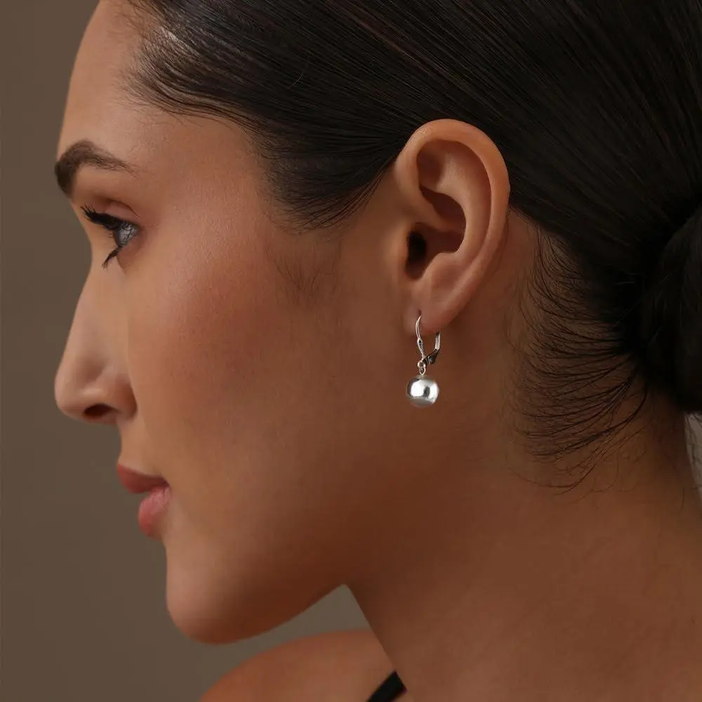 Lecalla 925 Sterling Silver Dangle Earrings for Women's Fashion, 10mm Casual Ball Drop, Lightweight Leverback for an Anniversary Gift