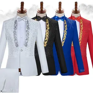 Men’s Performance/Costume Set — Adult Stand Collar Sequined Singer Host Costume, Stage Choir, Formal Suit Set