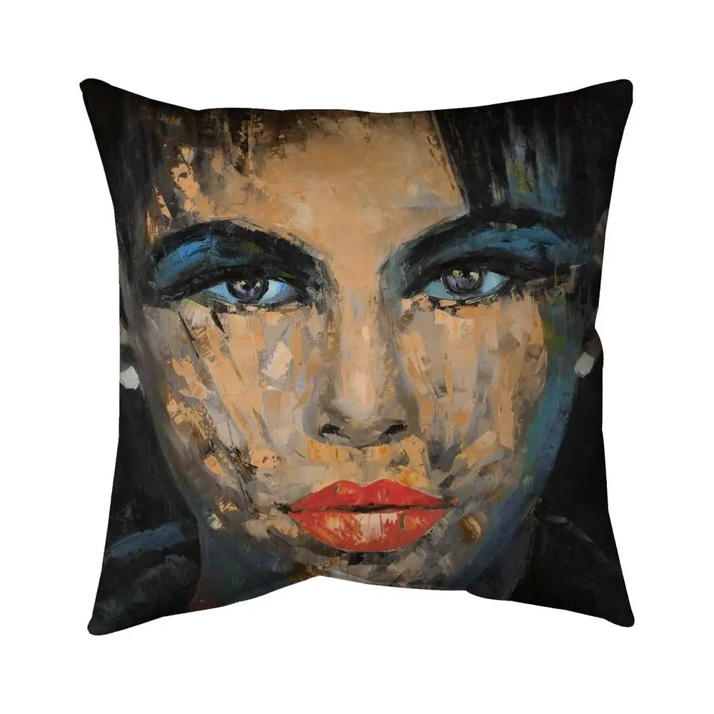 Begin Home Decor 5541-1616-FI40-1 16x16 in. Abstract Female Portrait Blue Art Pillow - Modern Interior Living Textile Soft Furnishing, Styles