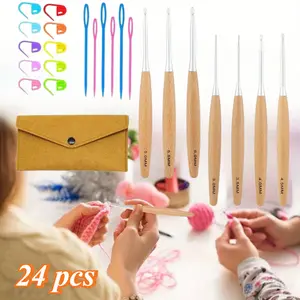 24 Pcs Knitting Tools Crochet Set Handle Crochet Hook Easy To Operate Crochet Tool Set Hard and Durable Handle Crochet Set Easy Storage Suitable for Gift DIY Pet Supplies