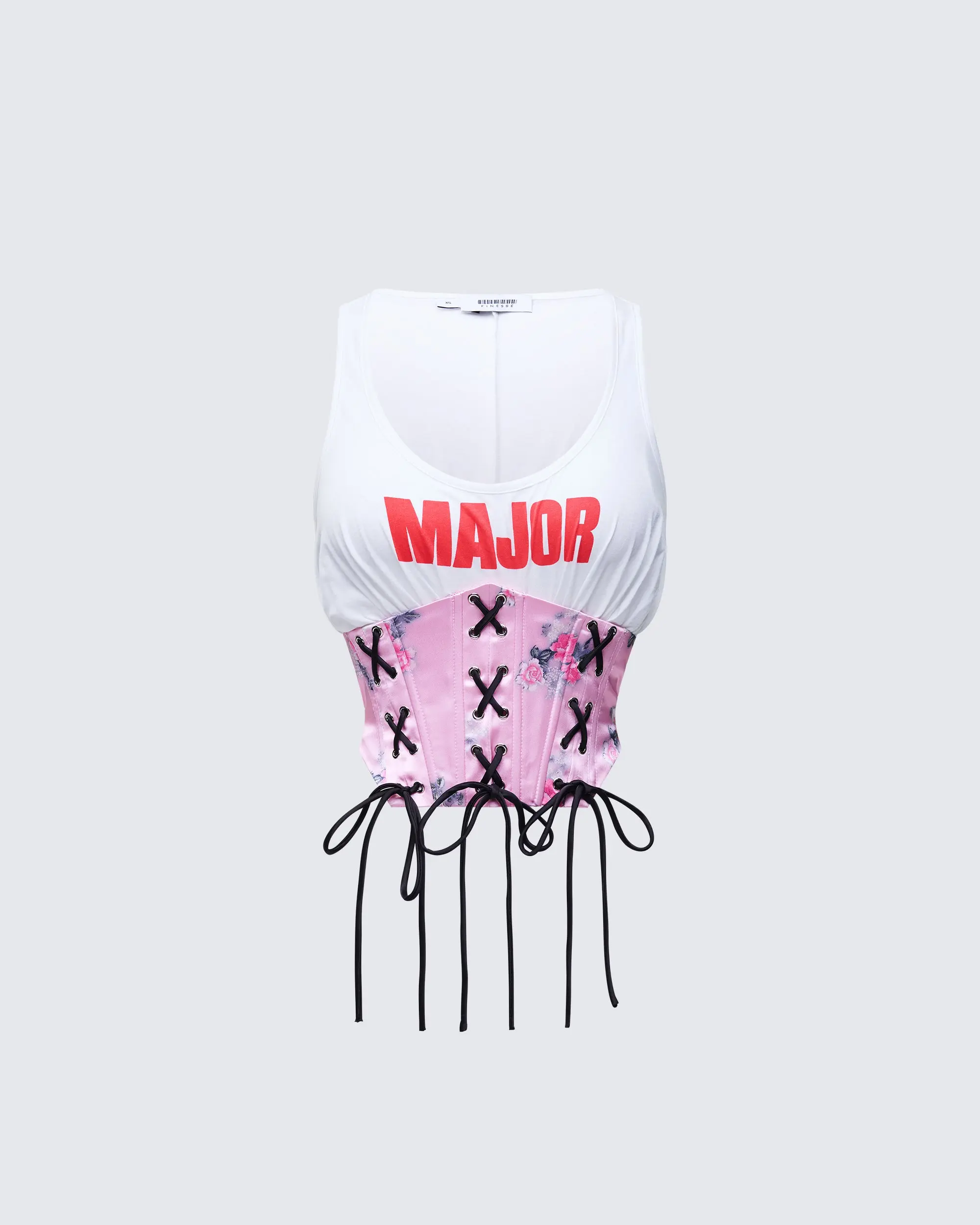 Jaxian Multi Printed Satin Jersey Mix Corset Top