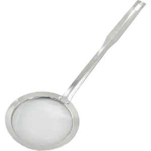 Fine Mesh Stainless Steel Fat Skimmer Spoon, 14 Inch Shallow Net Cooking Strainer Ladle Colander with Handle for Kitchen Cooking, DIA 4.53"