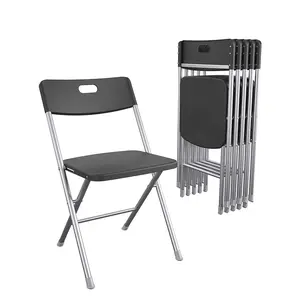Resin Seat & Back Folding Chair, Black, Includes Black Storage Box, Durable Metal Frame, Ideal for Home or Office Use