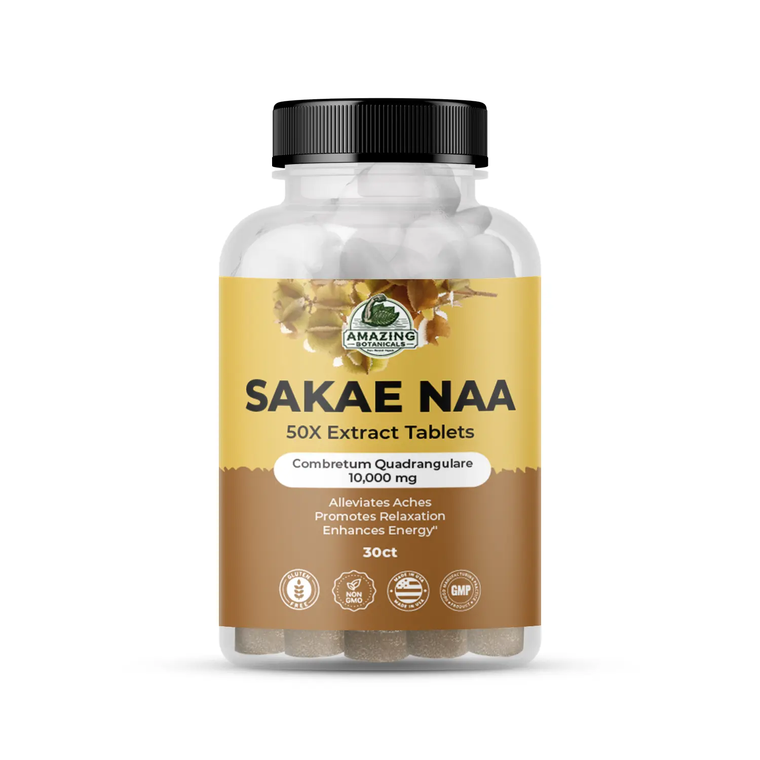 Amazing Botanicals Sakae Naa 50X Combretum Quadrangulare Edible Herbs Extract Dietary Supplement Tablets - GMP Certified, 10000mg High-Potency Equivalent, 30 Count, Relaxation & Focus Support
