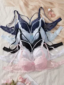 Women's Sexy Lace Underwire Bralette Bra Set, Lingerie, Underwear, 5-Piece Wireless Push-Up Bras, Comfortable, Breathable & Fitted, Perfect for Daily Wear