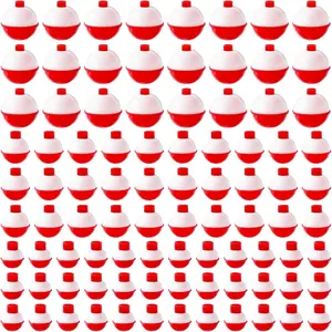 Woozettn 100 Pcs Fishing Float,Hard ABS Fishing Bobbers,Red and White Bobbers,Push Button Round Buoy Floats for Fishing Tackle Accessories,0.75/1/1.5 Inch