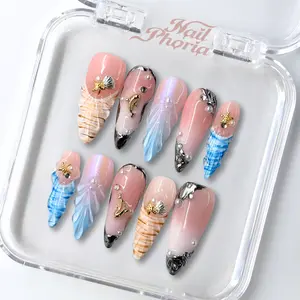 NailPhoria TWILIGHT SHORE - Handmade Press-On Nails | Reusable, Salon-Quality, Long-Lasting, Glossy Design