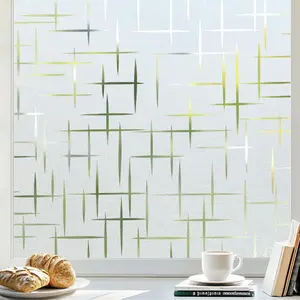 Window Privacy Film Frosted Glass Window Film, Decorative Privacy Cling, UV Blocking Staic Cling Bathroom Glass Frosting Sticker, Non-Adhesive Front Door Cover, Cross Pattern, 17.5" x 78.7"