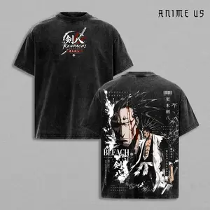 Kenpachi Zaraki Thousand-Year Blood War Bleach Shirt Nozarashi Zanpakuto Vintage Washed Anime Tee Soul Reaper Captain Graphic Shirt