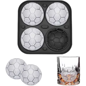 Soccer Ice Cube Tray 3D, Ice Ball Cube Mold with Funnel for Cocktails, Bourbon,Brandy, Whiskey Gifts for Men, Silicone Fun Shapes Black WorldCup2026 GameDayVibes