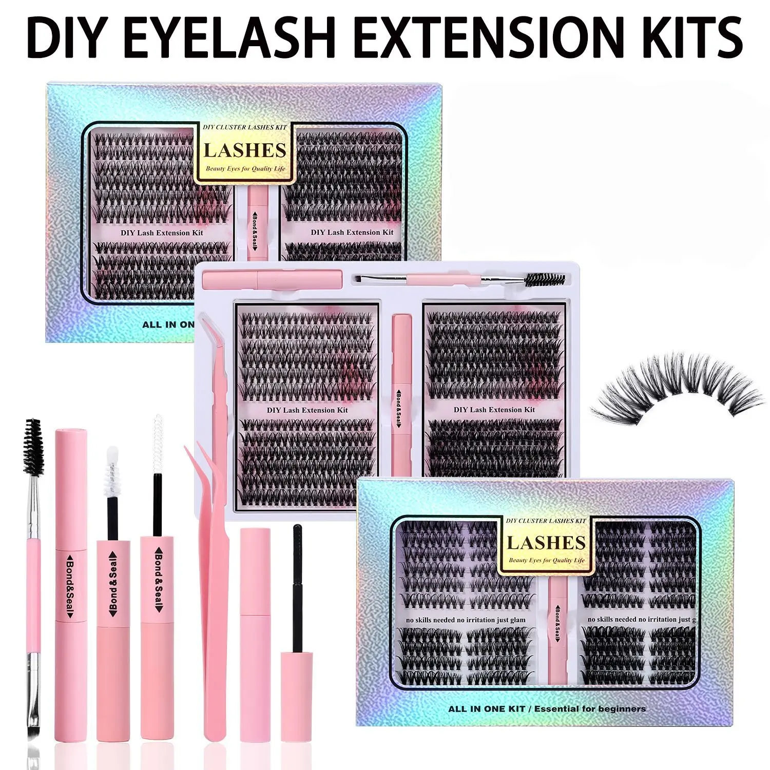480pcs Fluffy Eyelash Clusters, Pre-made Volume Fans for Dramatic Lashes, 30D-60D, 0.07mm, 10-16mm Mixed Tray, Korean PBT Cosmetic Lash Extensions, Matte Black, Pbt Material, Light Keeps Lashes Comfortable