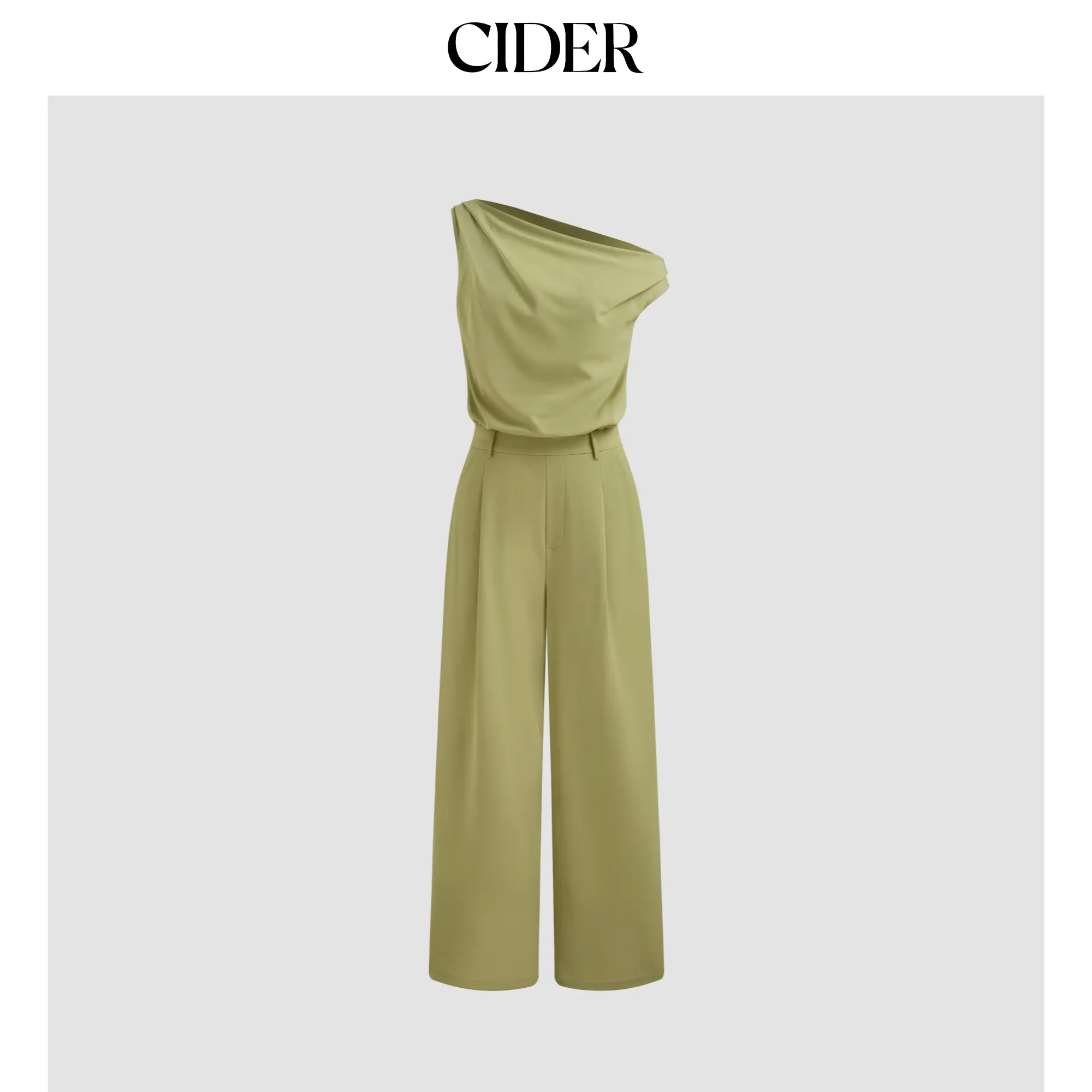 Cider Women's 1-Shoulder Asymmetrical Neck Sleeveless Solid Fabric Full-Length Wide-Leg Loose Pocketed Jumpsuit - Effortless All-In-One for Everyday Wear