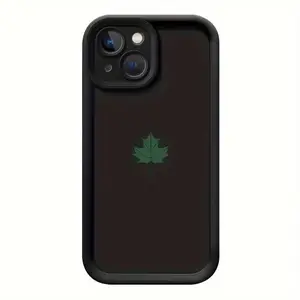 Minimalist Green Maple Leaf Phone Case - Pure Black High-Grade Anti-Drop Soft Shell, Suitable for All Apple Series, Apple Phone Case