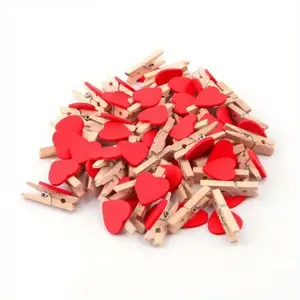 50pcs Heart Love Wooden Clothes Pegs, Clothespin Postcard Clips for Home Wedding Party Decor, Photo Paper Pegs for DIY Crafts