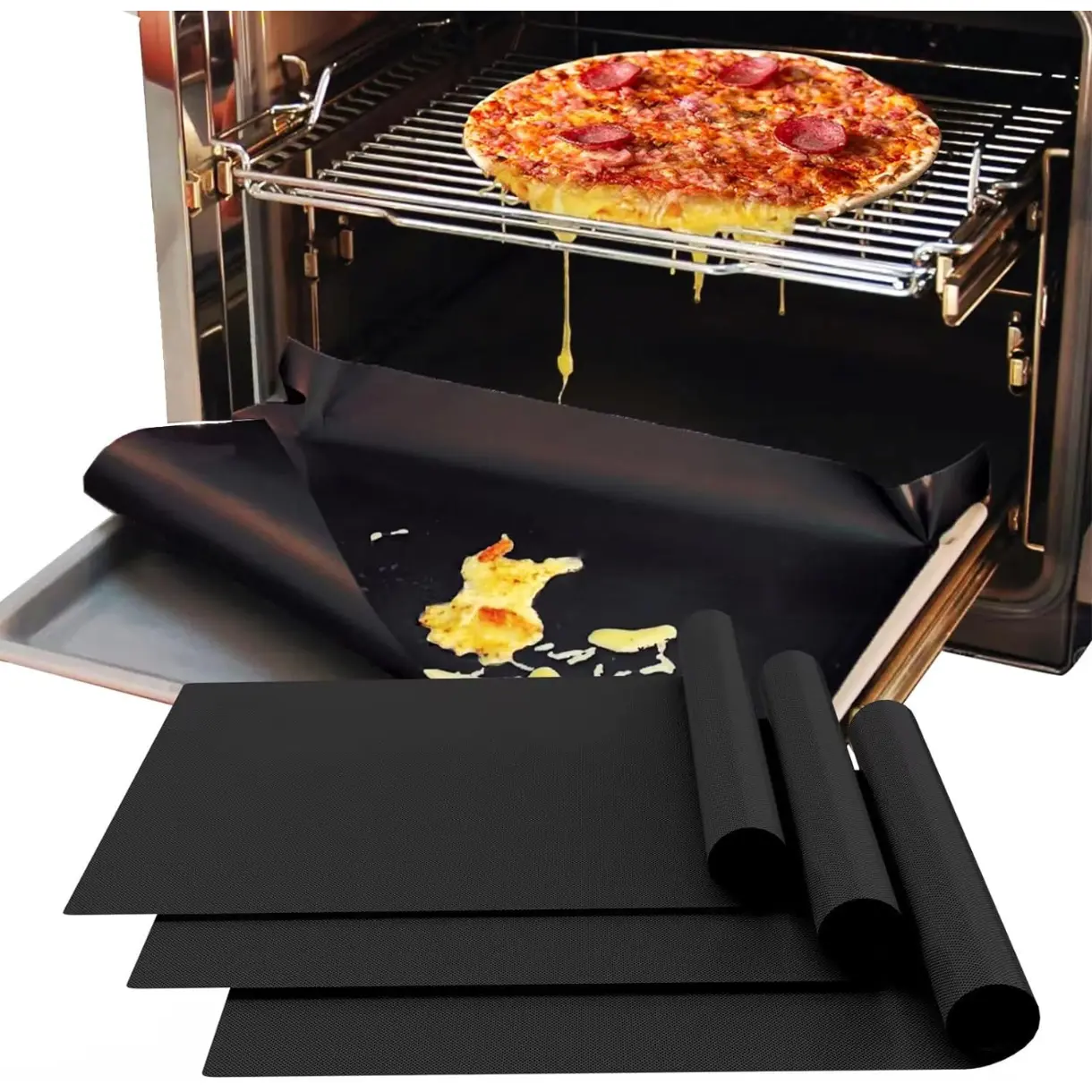 3 Pack Oven Liners for Bottom of Oven, 16x24 Inch Thick Heavy Duty Non Stick Teflon Oven Mats, BPA and PFOA Free Reusable Oven Liners for Bottom of Electric Oven
