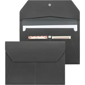 File Folder - PU Leather A4 Document Holder File Organizer Filing Envelope Portfolio Case Tablet Sleeve with  Snap Closure & Front Pockets for  School Office Stationery Black