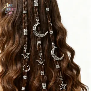 45PCS Boho Hair Jewelry Set, Sun, Moon & Star Charms, Silver Hair Beads and Rings for Dreadlocks, Braids & Twists, Perfect for Festivals, Parties & Hippie Style