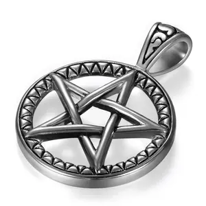 OIDEA Men's Hollow Pentagram Stainless Steel Pendant Necklace, Seal of Solomon Symbol, Vintage Style, 22 Inch Chain, Bold Statement Jewelry