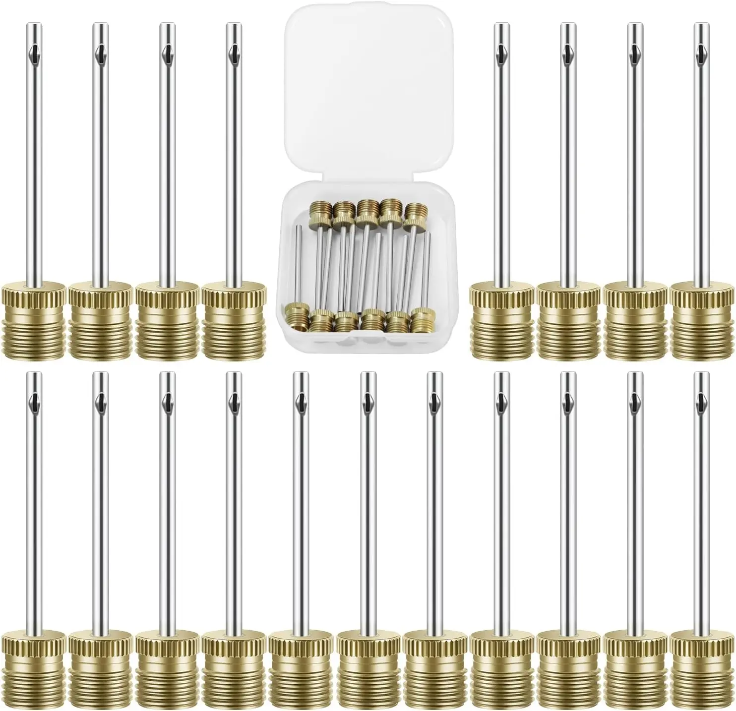 20 Pack Brass Ball Pump  with Storage Case - Heavy Duty No Break Air Pump  for Basketball