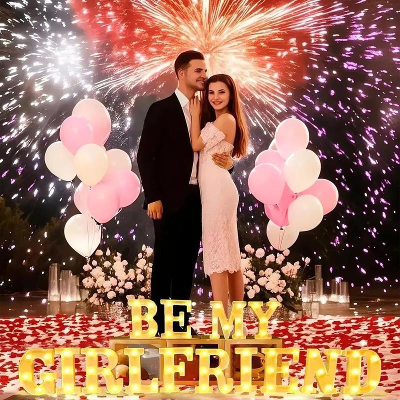 Lopixa™ Be My Girlfriend Light Up Letters Proposing Decorations Set Includes 14 LED Light Letters and 1000 Rose Petals Valentine's Day Ornaments