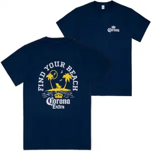 Corona Extra Vintage Palm Tree Island Front and Back Print T-Shirt