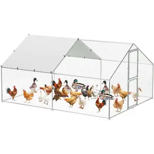 Chicken Coop Run, Large Walk-in Metal with Waterproof UV-Resistant Cover, Lockable Doors, Heavy-Duty Galvanized Steel Poultry Cage for Outdoor Backyard-9.8'x 13.1'x 6.6'
