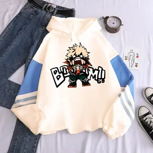 Men Patchwork Clothes Fleece Warm Winter Hooded Sweatshirt Anime My Hero Academia Kawaii Bakugo Katsuki Manga Hoodies