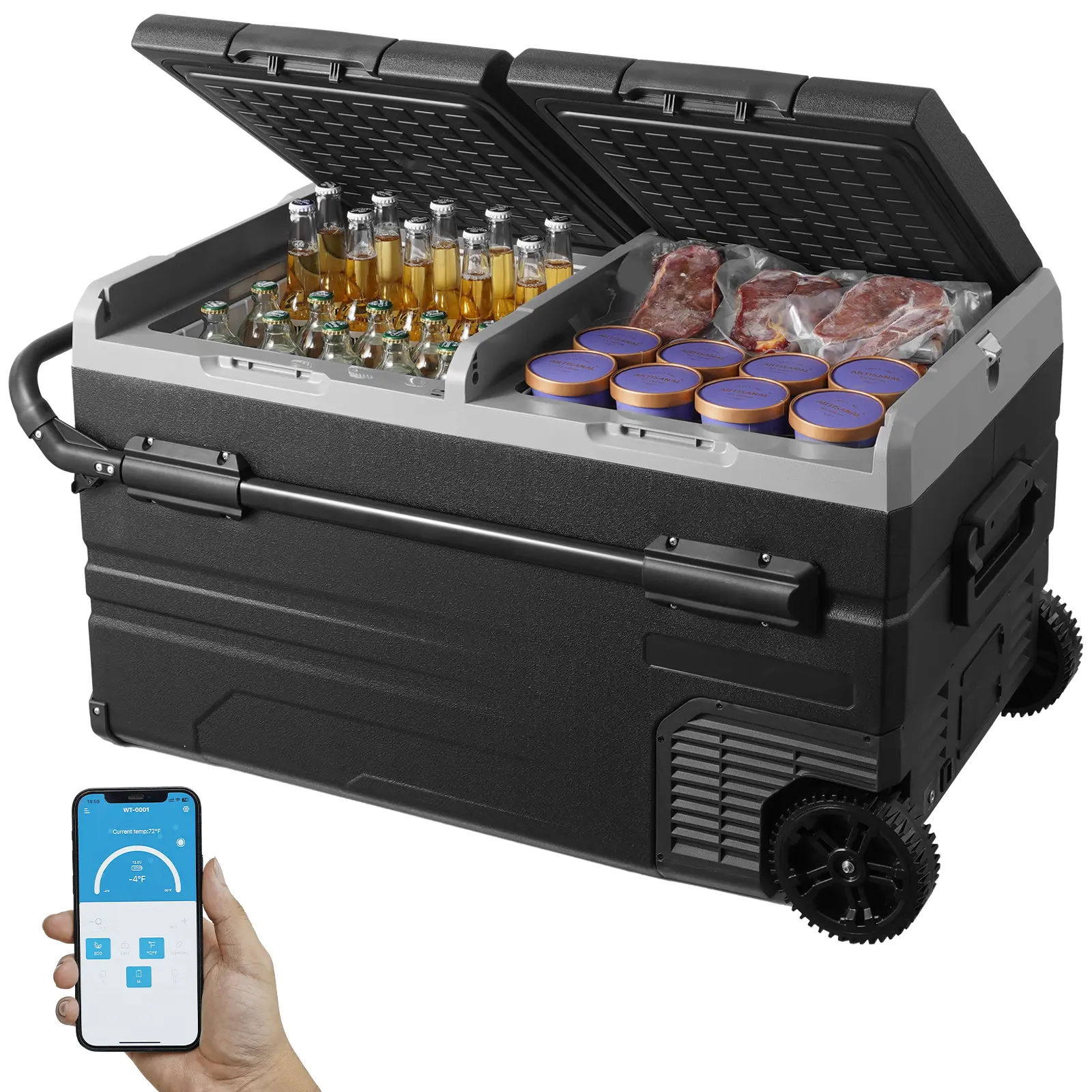 【SummerFinds】VEVOR Car Refrigerator, 12 Volt Car Refrigerator Fridge, 115 L Dual Zone Portable Freezer with Wheels and Handle, -4℉-68℉, 12/24V DC and 100-240V AC Compressor Cooler for Outdoor, Camping