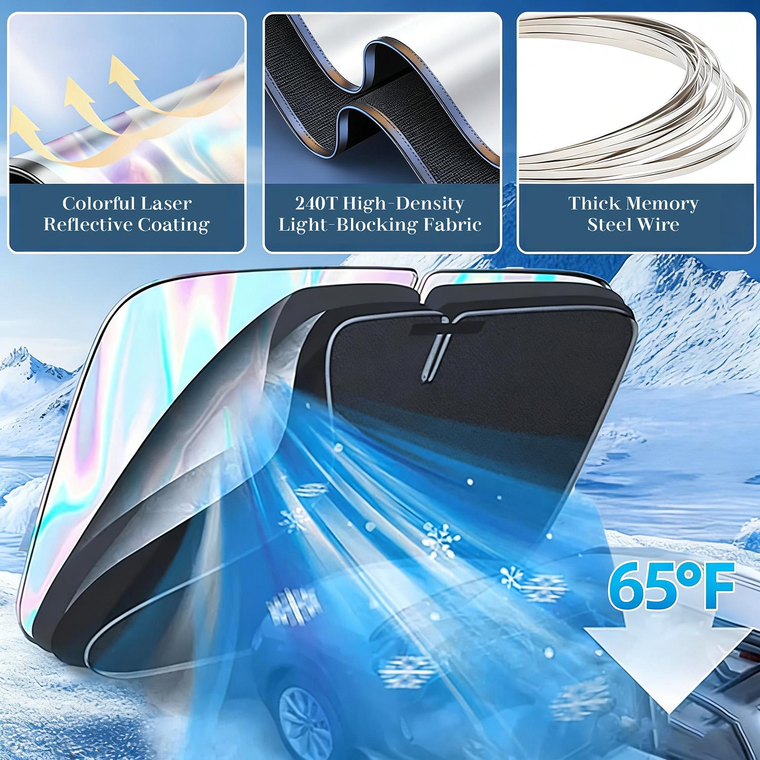 Iridescent Car Windshield Sun Shade, Foldable UV & Heat Blocker, Reflective Protector for Sedan SUV