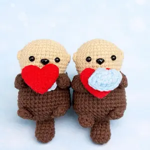 Handmade Crochet otters with heart and shell Magnetic Top for decor | trinkets