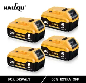 4-PACK 6.0Ah Replacement for dewalt 20v Battery Lithium-ion Batteries DCB200 DCB201 DCB203 DCB204 DCB206 DCB180 DCD/DCF/DCG Series Cordless Tools with LED Indicator