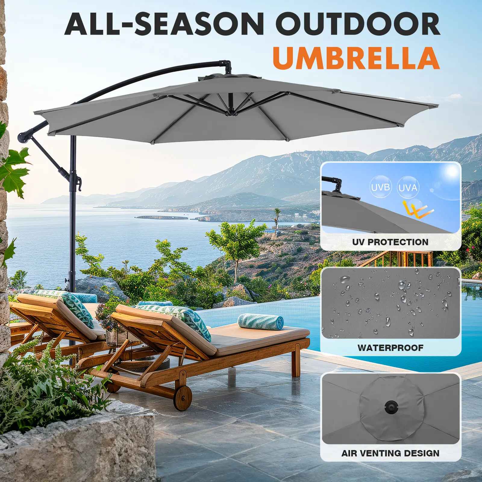 abba 9 ft patio umbrella Lyon safeguarding against bending and Scorpion Covert-X Open Face backpack-new Color:BLUE DUSK