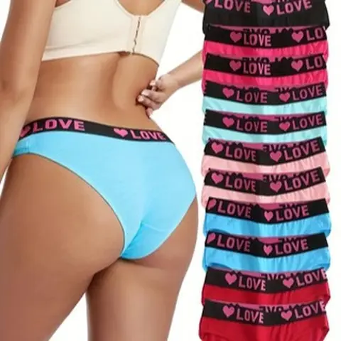 12PCS Seamless Letter Printed Triangle Pants - Slim Fit, Comfortable, Breathable, Elastic Underwear - For Women