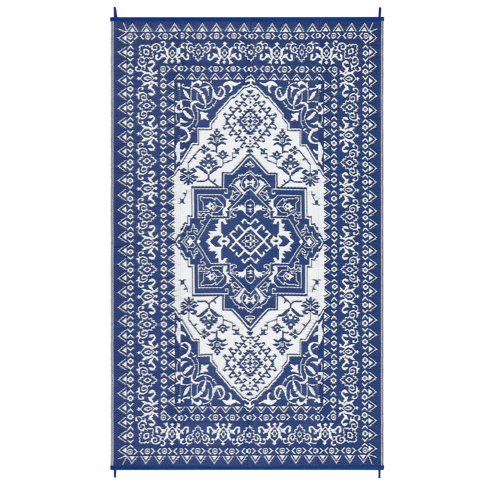 9x18 ft (Actual Size) Dark Blue & White Plastic Rectangular Outdoor Rug, Washable Area Rug for Beach, Patio, RV Camping