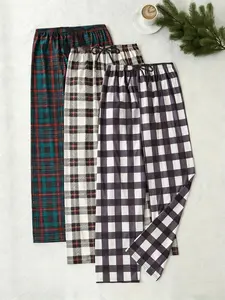 Women's Casual Plaid Print Pants Set, 3-Piece, Soft Fabric, Perfect for Outdoor, Morning Run, Date Wear, Womenswear