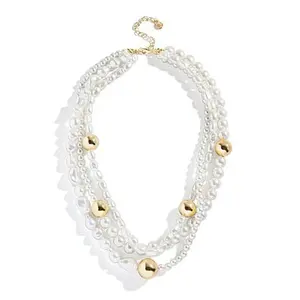 BAUBLEBAR Goldtone Simulated Pearl Triple Layered Necklace