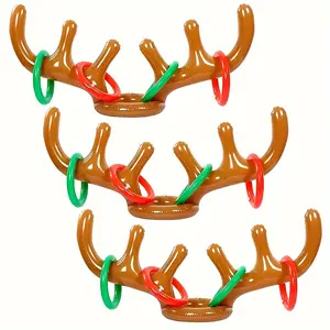 3 Pcs Christmas Reindeer Antler Ring Toss Game Set- Inflatable Xmas Party Target Toy,Perfect For Holiday Gatherings & Stocking Stuffers Qiumansui