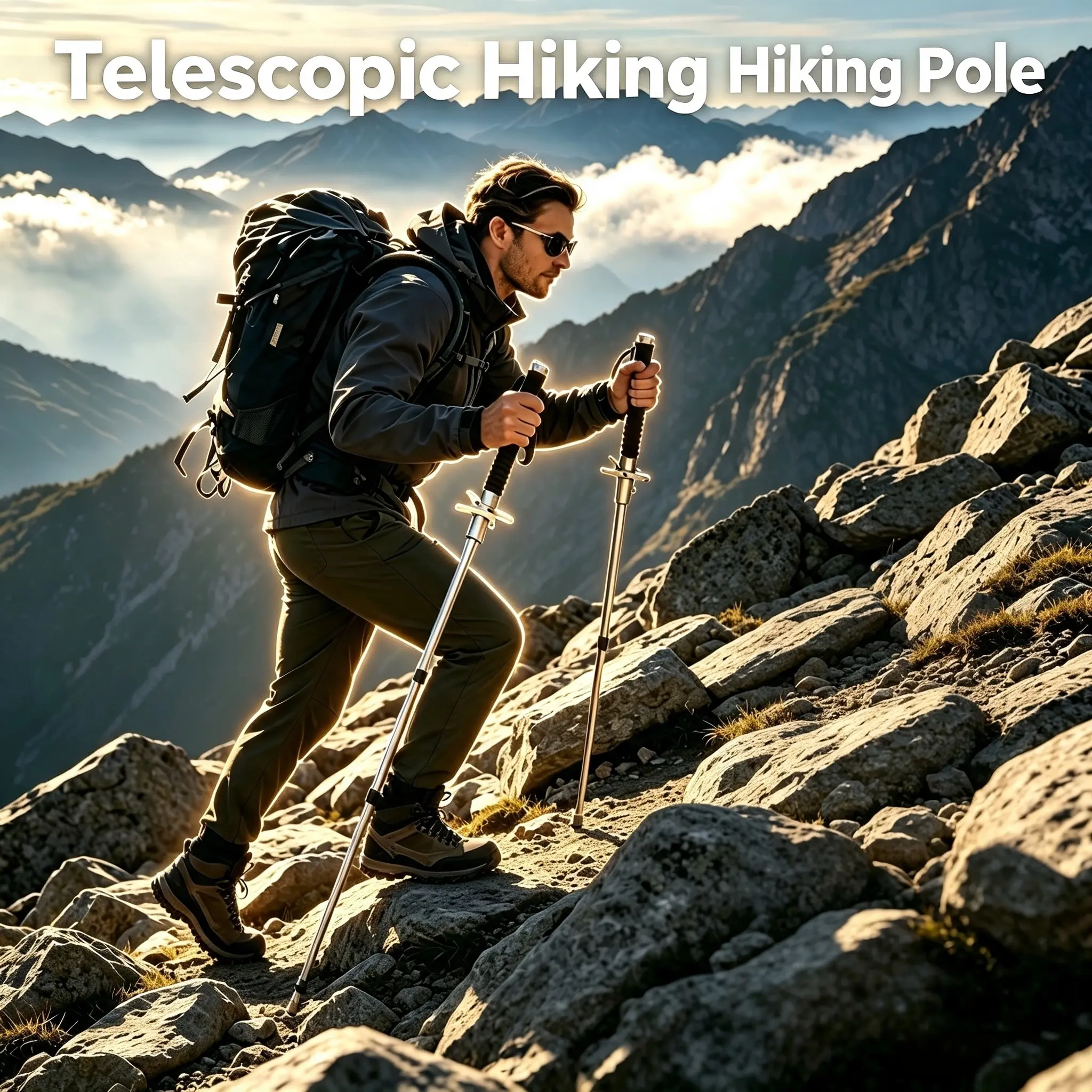 Lightweight Portable Telescopic Trekking Pole - Multi-Functional Foldable Alloy Walking Cane with Quick-Storage, Non-Slip, Shock-Absorbing Features for Men & Women, Outdoor Trails, Camping
