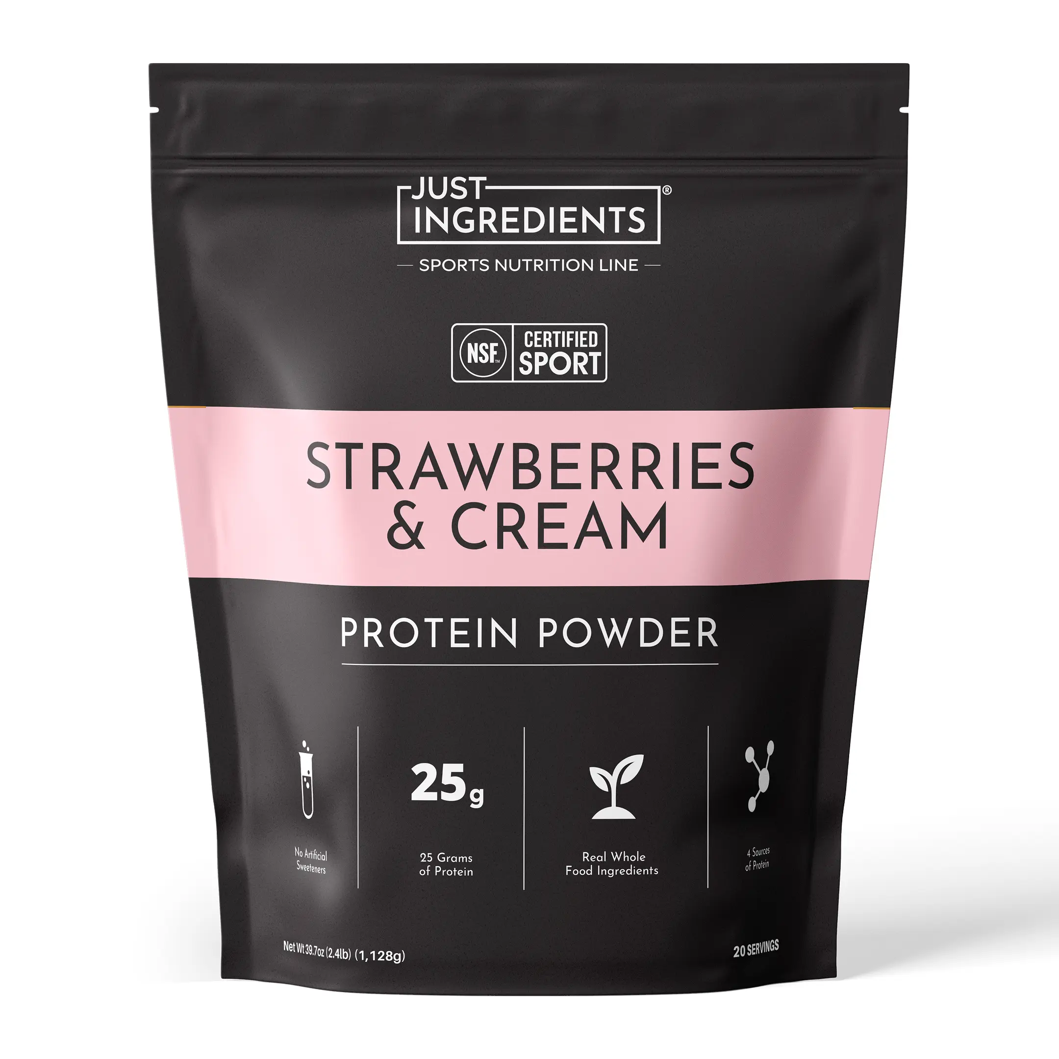 Just Ingredients Strawberries and Cream Protein Powder - NSF - 20 servings | 100% Grass-fed Non-denatured Whey| Supplement | Fitness | No Artificial Flavors
