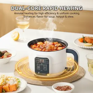 Multifunctional smart electric pot—convenient for steaming, boiling, and cooking; integrated pot with overheat and dry protection, 6 cooking modes, mini steamer, nonstick double-layer pan; suitable for 1–2 people; ideal for rice, soup, pasta, steak, etc.