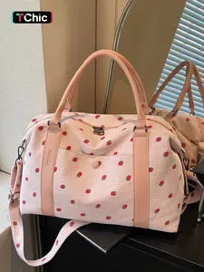 Multifunctional Large Capacity Strawberry Decorative Corduroy Luggage Bag, Hangs on Suitcases, Ideal for Daily Use and Short Trips, Travel Essentials Bag, Travel Duffel Bag, Casual Travel Bag, Travel Duffle Bag