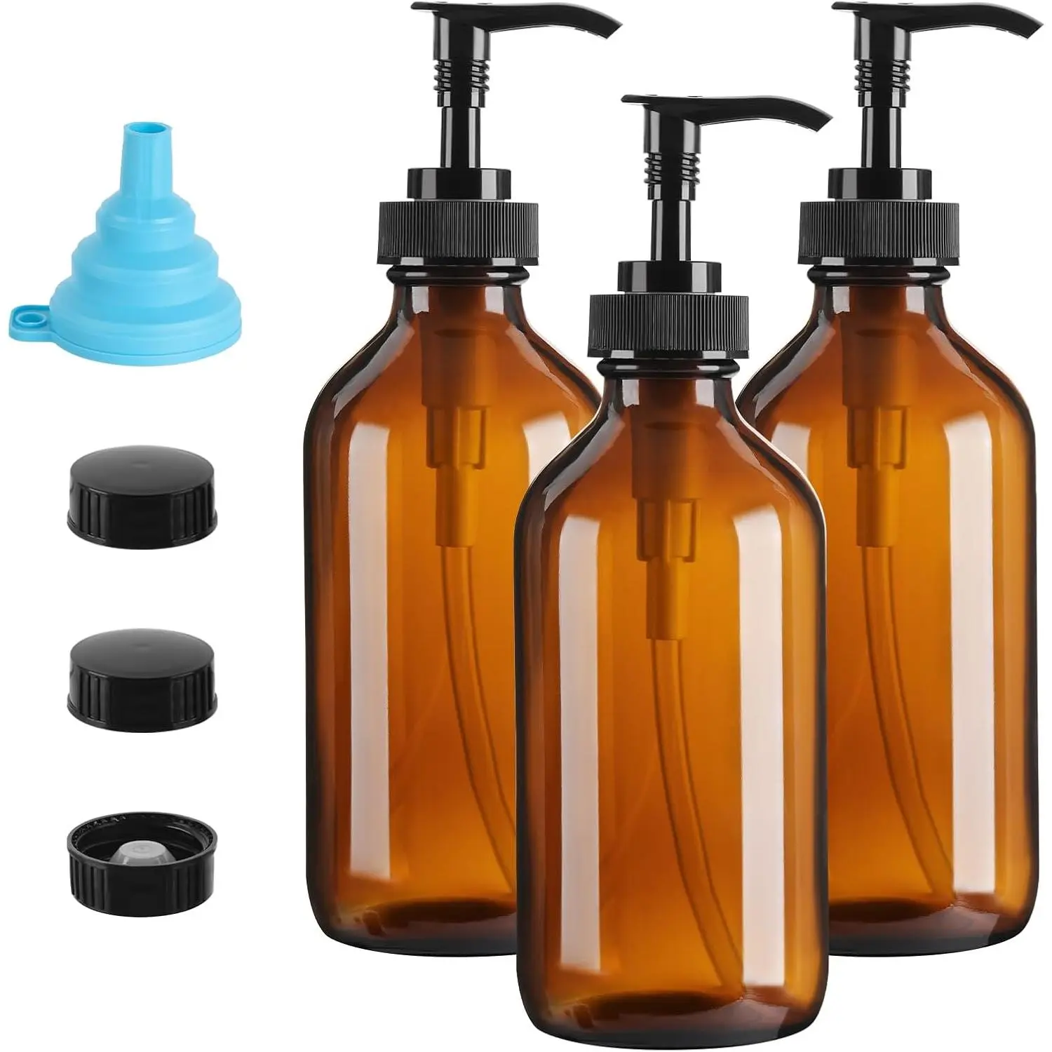8oz Amber Glass Dispenser Bottles 3-Pack,Refillable Soap Dispenser with Drip-Free Pump,Brown Glass Containers for Kitchen & Bathroom - Dish Soap,Shampoo,Lotion,Conditioner & Body Wash