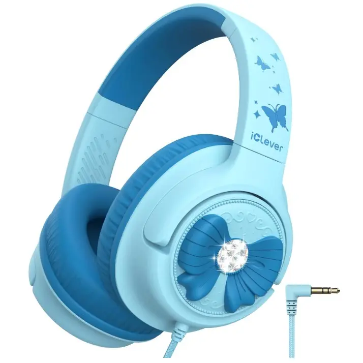 iClever C371 Kids Headphones with Cord, 85dBA Safe Sound, Over-Ear Foldable Headphones for Kids 3.5mm Jack, Boys Girls Toddlers Headphones for School Travel Chromebook Tablet iPad, Powder Blue