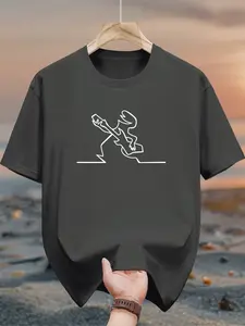 Men's pure cotton casual short-sleeved T-shirt, spring and summer style short-sleeved solid-color printed casual sports T-shirt, all-cotton home and outdoor comfortable and breathable round-neck T-shirt, suitable as a gift for men