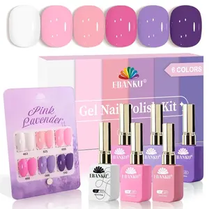 EBANKU 6 Pcs Pink Gel Nail Polish Set, 15ML Same Color Same Bottle Valentine's White Purple Soak Off Gel Nail Polish Kit Nail Art Manicure Gifts for Women
