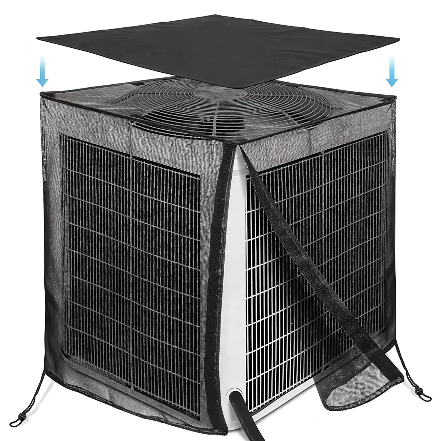 Outdoor AC Unit Cover - Detachable, Oxford Fabric, Full Mesh with Detachable Waterproof Top, Breathable, Wind Resistant Dust Cover, All Seasons Central AC Protector with Drawstring Against Leaves, Cottonwood and Debris