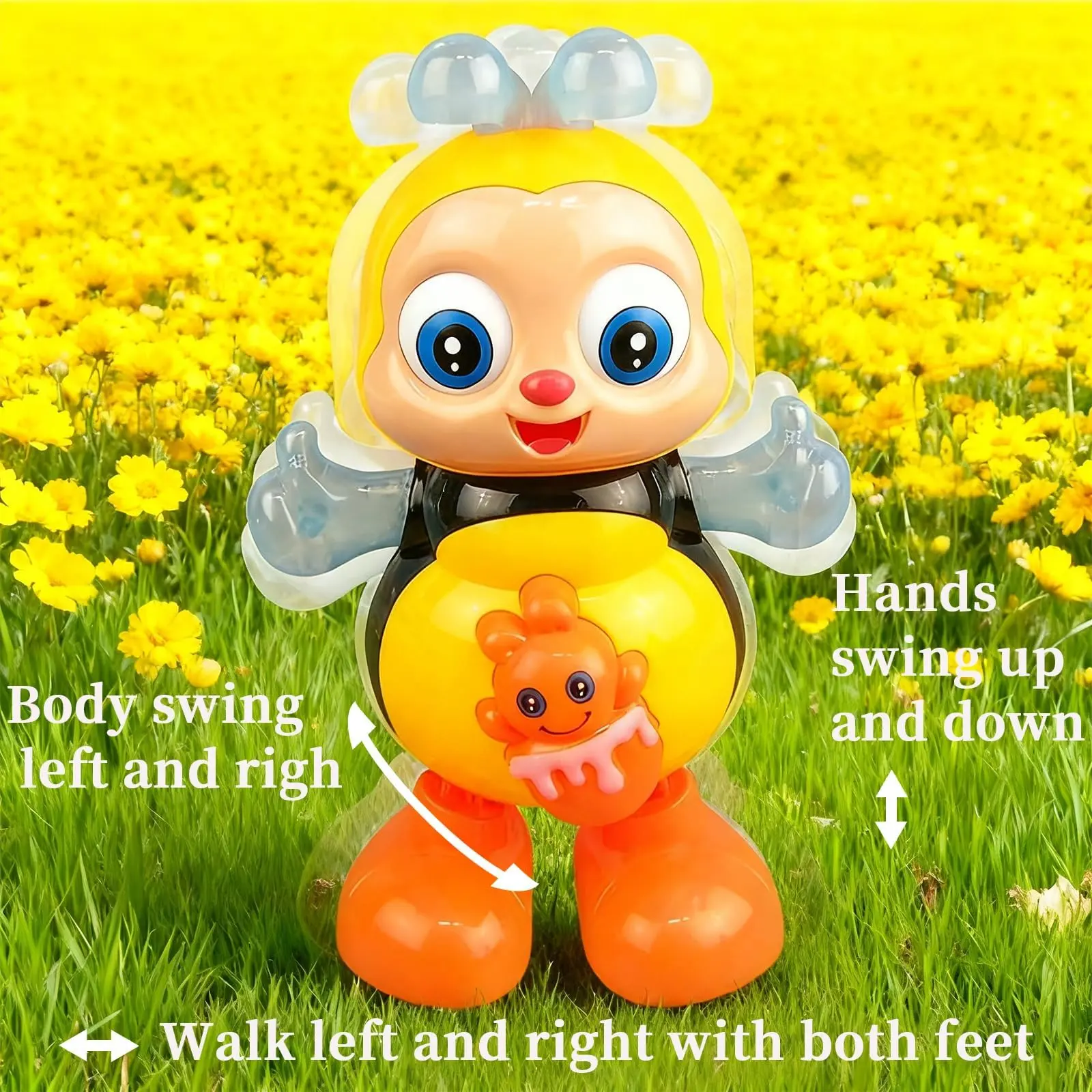 Cute Musical Light-Up Dancing Bee Toy - Interactive Classic Novelty Stress Relief Toy for Kids with Walking, Twisting Body, Moving Eyes, for Play & Gifting