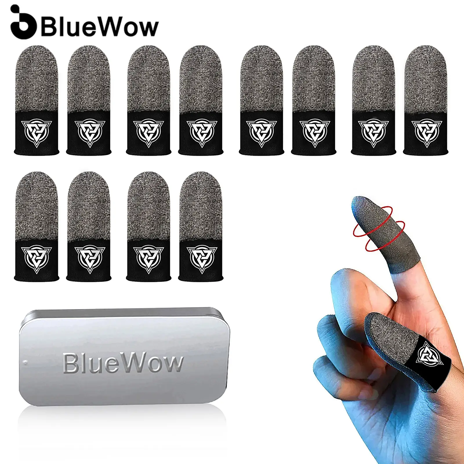 BlueWow SilverFiber Mobile Gaming Finger Sleeves 12 Count Ultra-Soft High Sensitivity Sweat-Proof for Gamers Hygienic Individual Packing Compact Porta