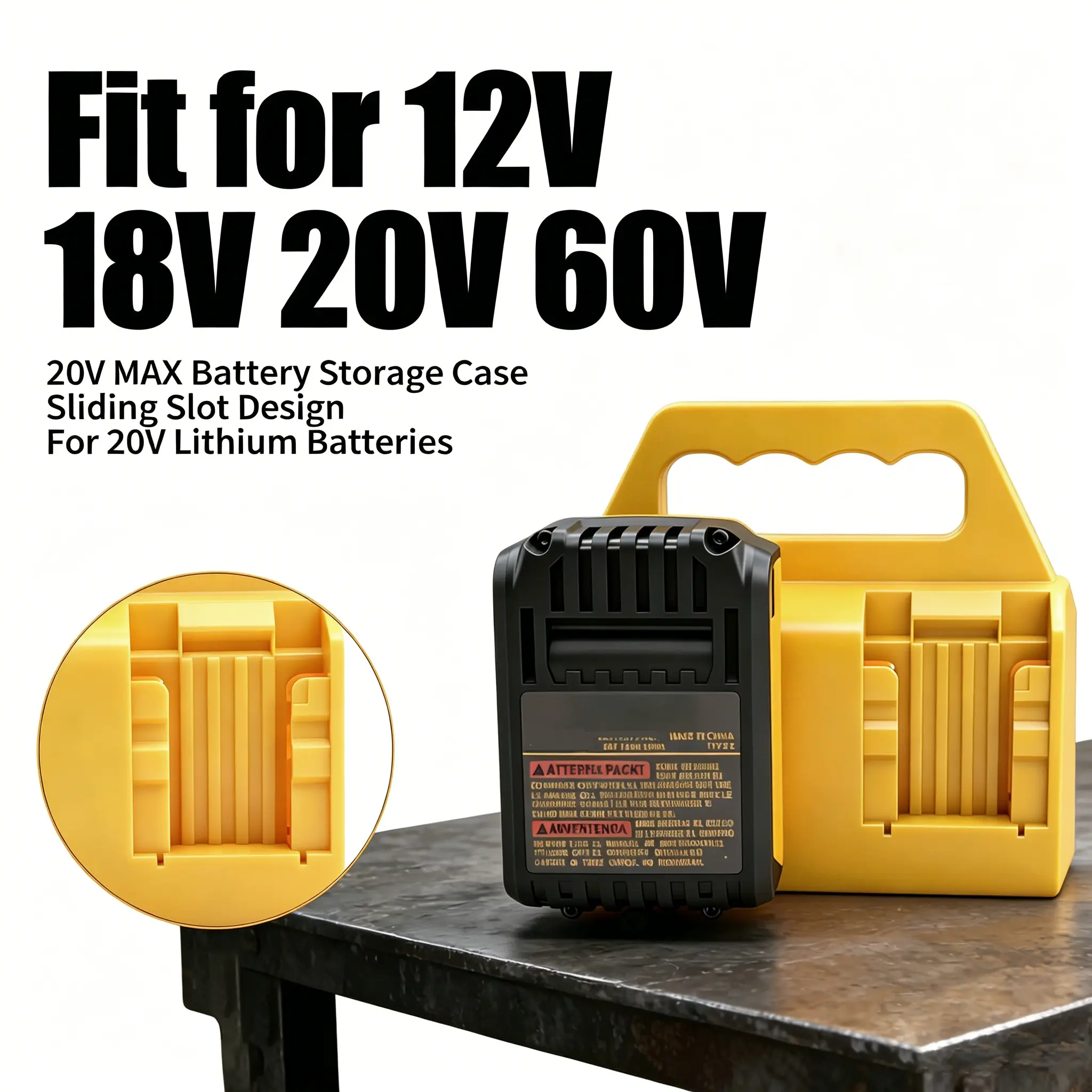 4-Slot For DEWALT 18V/20V Battery Carrying Holder with Integrated Carry Handle, Compartmentalized Tool Organizer Case for Tool Bags, Job Site Transport, Compartments Tool Boxes