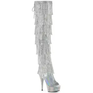 Bejeweled 3017HG-RSF-6 Rhinestone Fringe Thigh High Boots